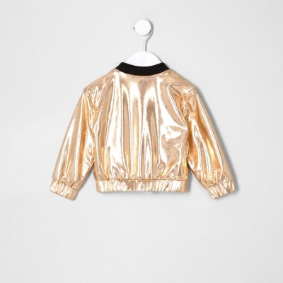 Mini girls gold bomber jacket